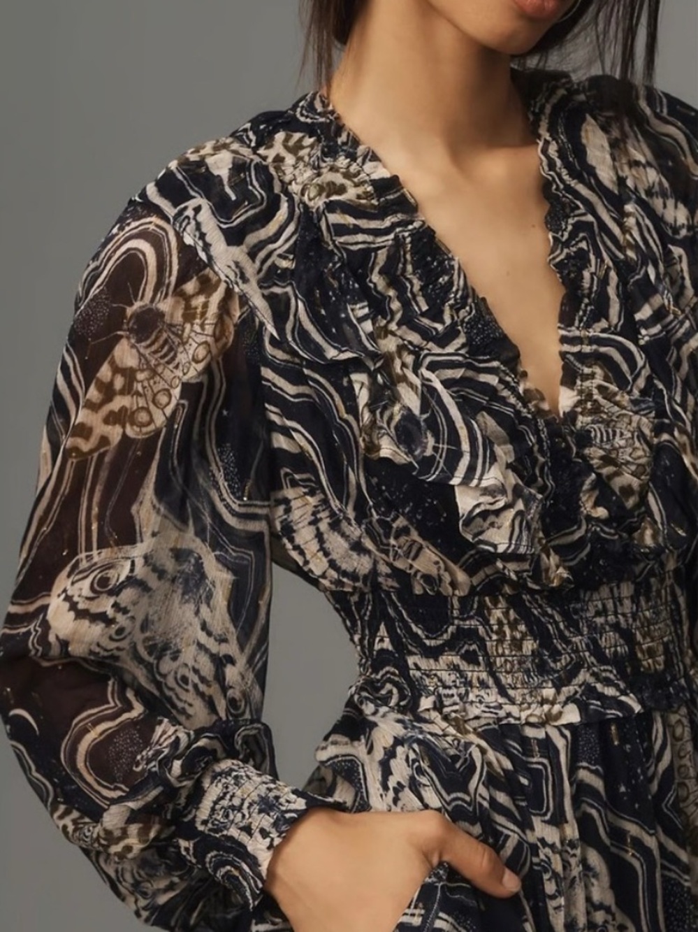 NWT Anthropologie Printer Johnson Long-Sleeve V-Neck Textured Midi Dress sz XLP - Picture 4 of 12